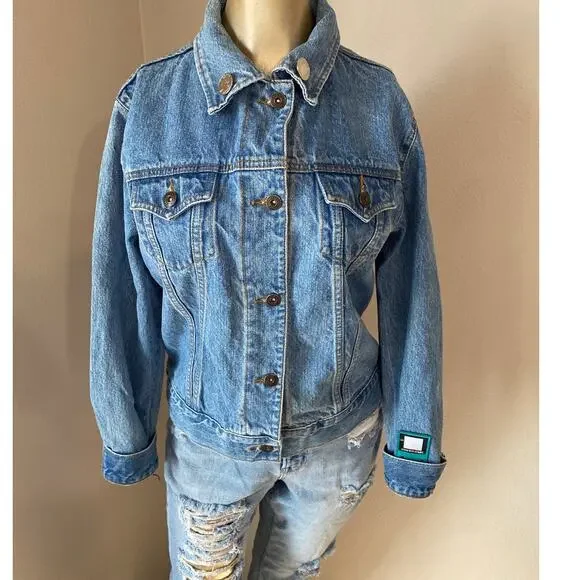 Steve & Barry's Blue Denim Jacket with Band Patches - Picture 4 of 9